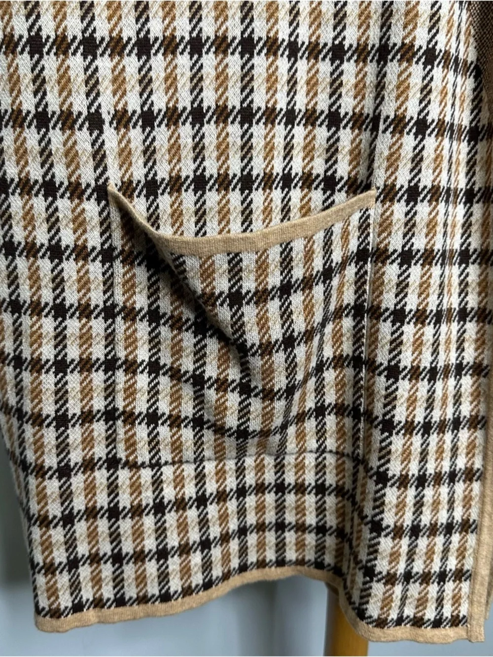 Loft Ann Taylor Brown Plaid 100% Cotton Open Front Lightweight Cardigan Sweater - Picture 6 of 14